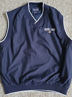 Perrin Silver Lake Michigan Golf Wind Vest L Navy Pullover V Neck